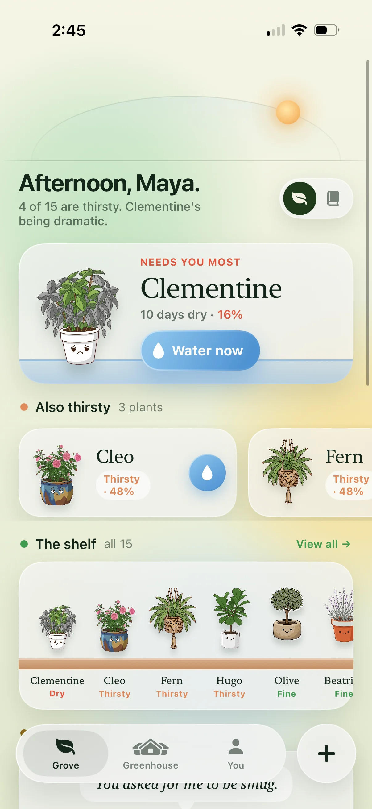 Herbie Grove plant-care dashboard